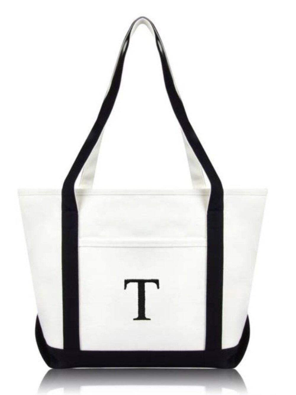 Medium Personalized Tote Bag Monogram Letter T in Black